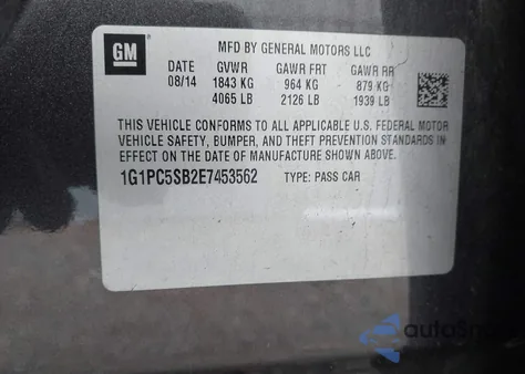 2014 Chevrolet Cruze 1Lt Auto z USA, uszkodzony, nr VIN 1G1PC5SB2E7453562